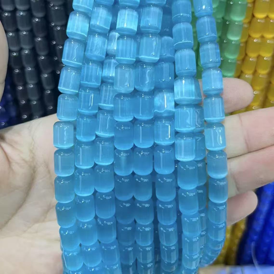 【 A10 】Cat's eye stone beads bind bag- open in live